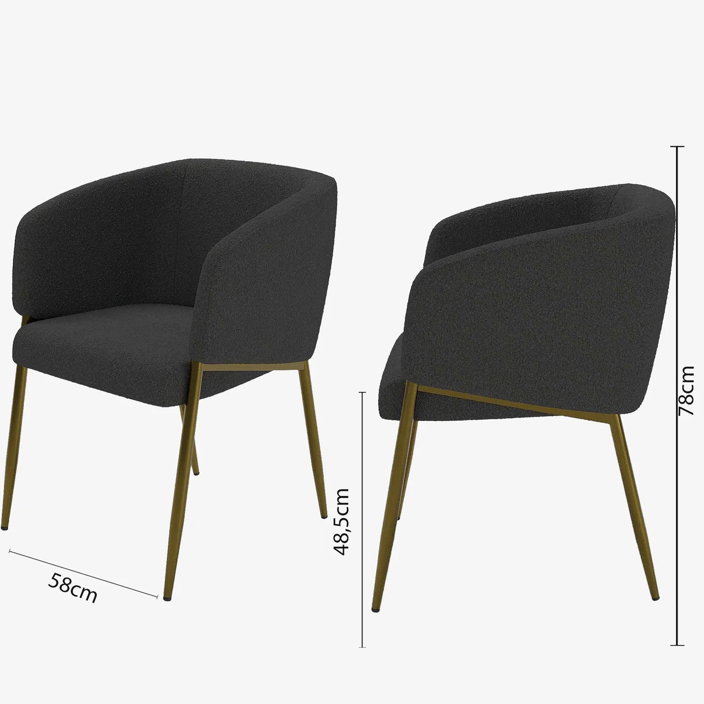 Fauteuil de salle   manger bouclette gris fonc  Basile
