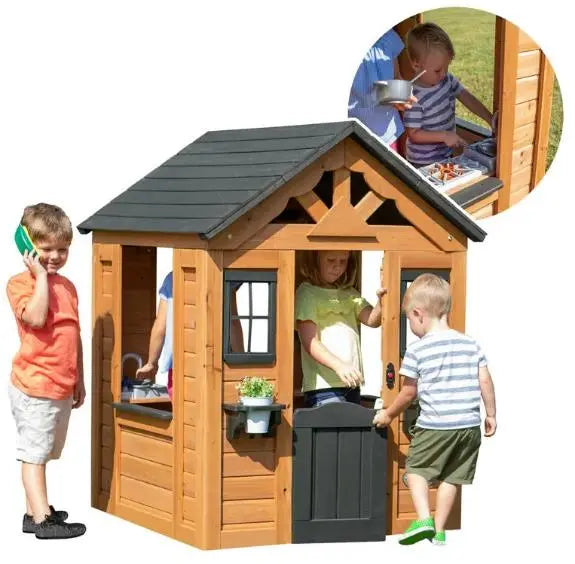 Cedar Indoor/Outdoor Playhouse with Integrated Kitchen Area for Kids
