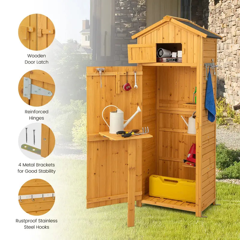 Lockable Wooden Outdoor Storage Shed  Garden Cabinet with Secure Doors
