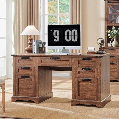 60-Inch Farmhouse Executive Desk  Solid Wood Computer Workstation for Home Offices