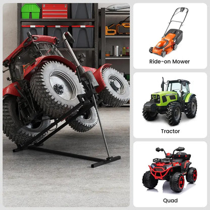 880-Pound Capacity Folding Lawn Mower Lift with Manual Handle and Adjustable Height