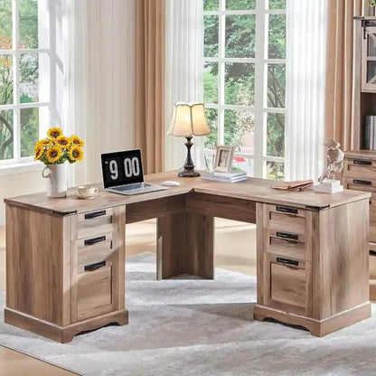 60-Inch L-Shaped Farmhouse Executive Desk  Wood Corner Computer Workstation