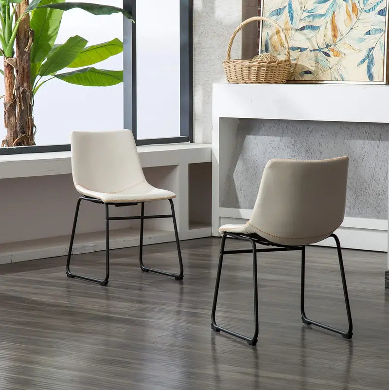Retro Brown PU Leather Dining Chairs (2-Pack)  Vintage-Style Seating with Antique Finish and Comfortable Backrests