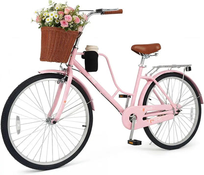 Women’s 24/26-Inch Beach Cruiser  Cup Holder, Reflectors, Stylish Basket Design