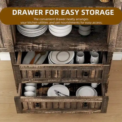 64-Inch Farmhouse-Style Tall Pantry Cabinet with Dual Drawers & Adjustable Shelving