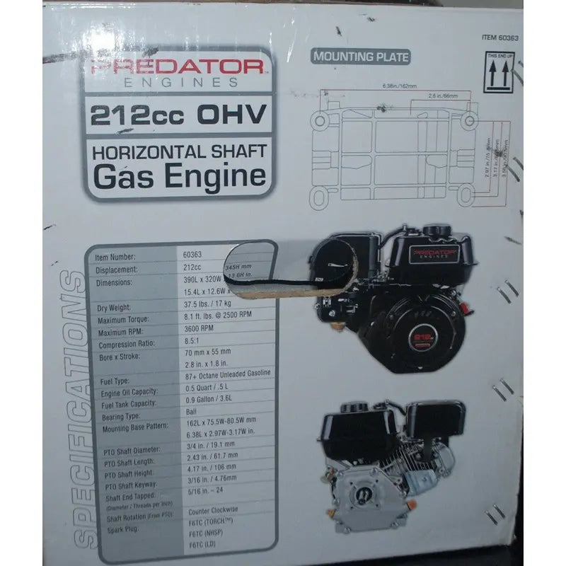 Predator 6.5 HP Horizontal Shaft Engine  212cc Commercial-Grade Power Unit