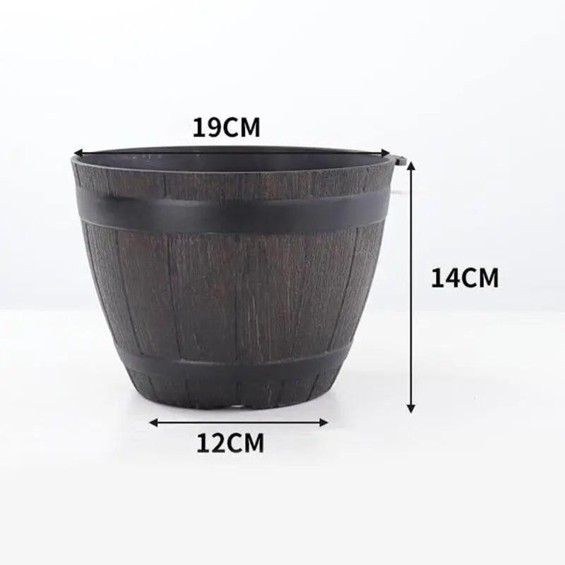 Rustic Resin Whiskey Barrels Bucket Flower Planter Plant Pots Boxes Container Pail Patio Garden Backyard Planter Outdoor Indoor