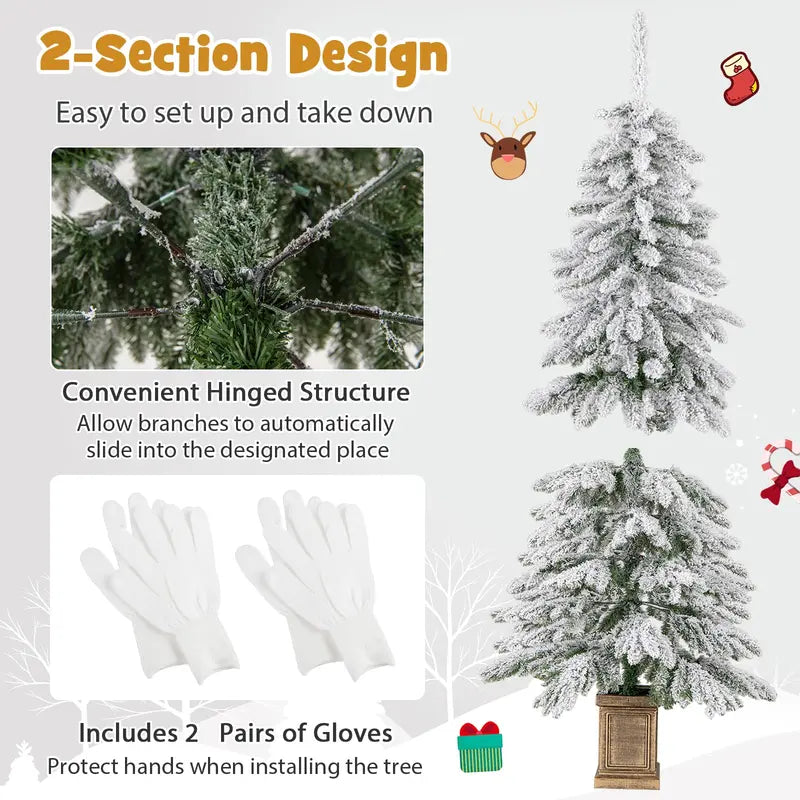 6-Foot Hinged Snow-Flocked Christmas Tree with 48 Ornaments and Potted Base