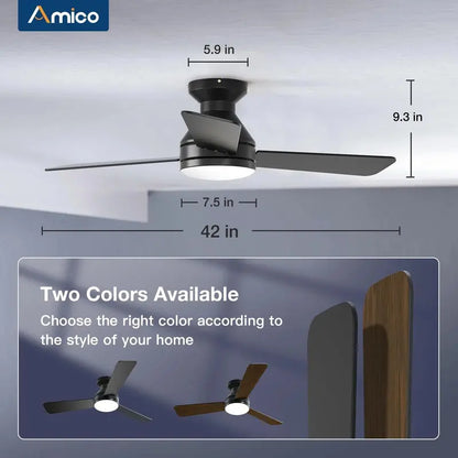 Amico 42″ Low Profile Ceiling Fan with Light & Remote, Energy Efficient, Quiet DC Motor, Indoor/Outdoor Use