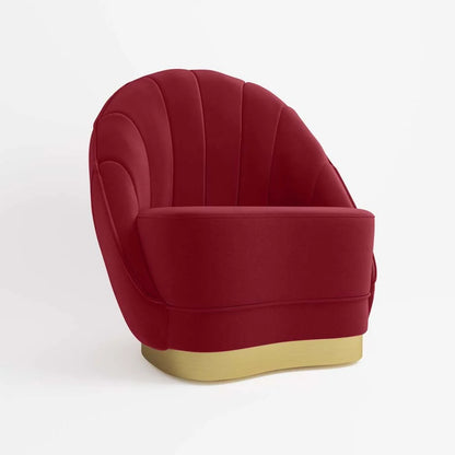 Fauteuil en velours bordeaux, base cerclage dor  effet laiton