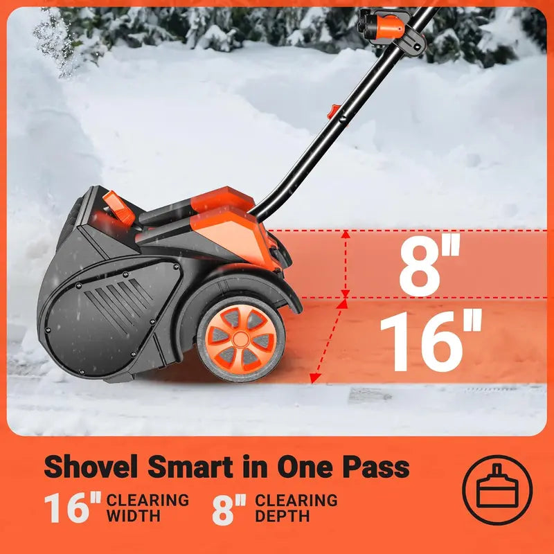 48V Cordless Snow Blower with Wheels  16-Inch Brushless Motor, 4Ah Battery Kit (2×24V), Directional Chute & LED Lighting
