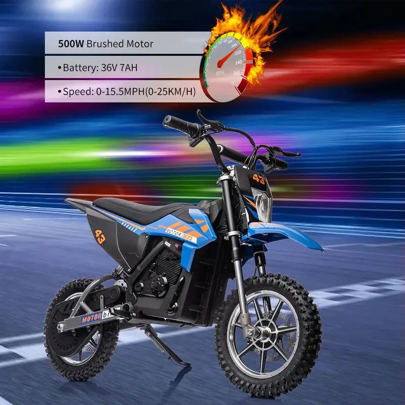 Kids’ 36V Electric Dirt Bike  350W Brushless Motor, 15.5 MPH Max Speed, LED Headlight & Dual Brakes for Ages 816