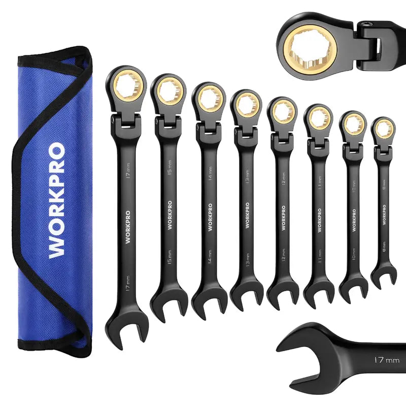 WORKPRO 8-Piece Anti-Slip Flex-Head Ratcheting Wrench Set