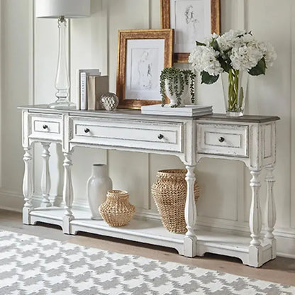 Magnolia Manor Hall Console Table  Antique White & Weathered Bark Finish, 72″ Long