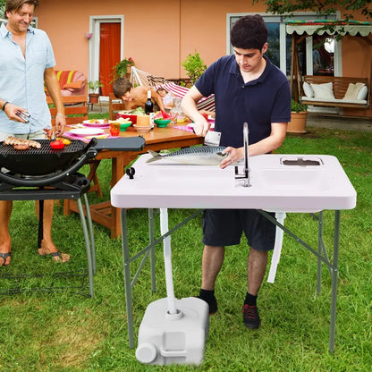 Portable Folding Fish Cleaning Station with Dual Stainless Steel Basins