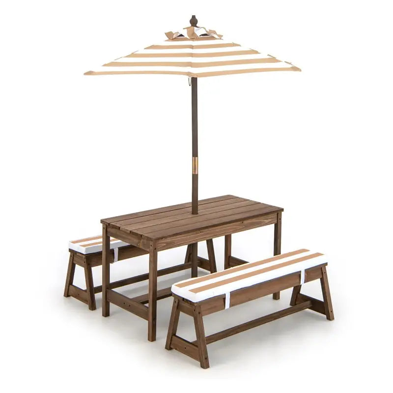 Adjustable Outdoor Kids’ Picnic Table Set with Cushioned Benches and Tilt-Height Umbrella