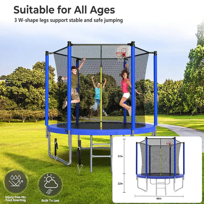 16-Foot Upgraded Trampoline with Enclosure Net and Adjustable Basketball Hoop