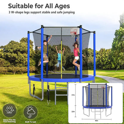 16-Foot Upgraded Trampoline with Enclosure Net and Adjustable Basketball Hoop