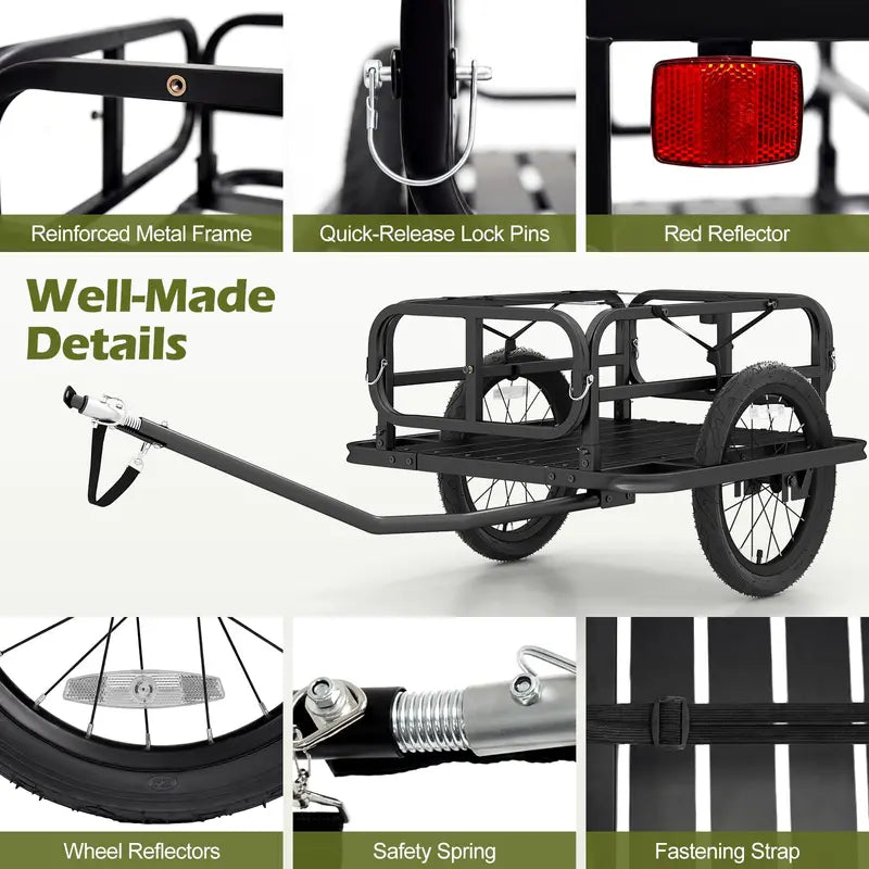 Heavy-Duty Universal Bike Cargo Trailer with 16-Inch All-Terrain Tires and Secure Hitch