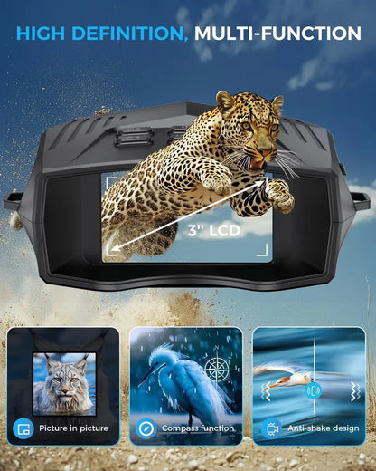 5K Resolution Night Vision Binoculars  Infrared Imaging with 10X Zoom, 3″ Display, Built-in Flashlight, 5000mAh Battery