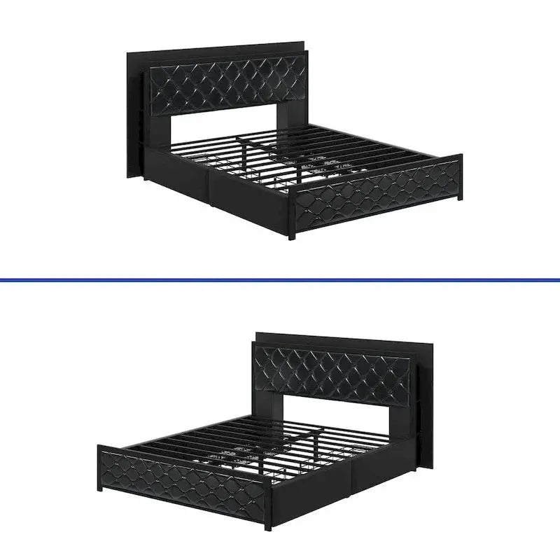 Moasis LED-Uplighted Queen Platform Bed Frame  PU Upholstered Modern Design