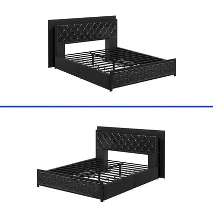 Moasis LED-Uplighted Queen Platform Bed Frame  PU Upholstered Modern Design