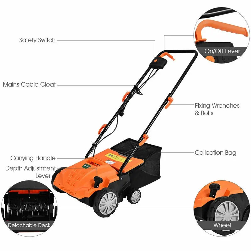 2-in-1 Electric Lawn Dethatcher & Weeder  12-Amp, 3-Depth Adjustable Tool
