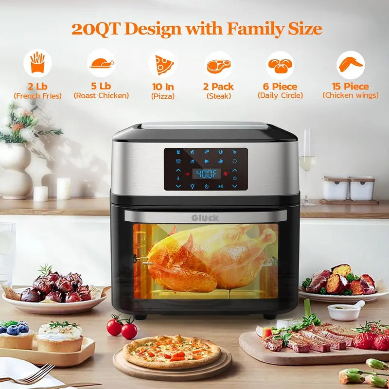 20-Quart 10-in-1 Air Fryer Oven with Viewing Window, Rotisserie & 3-Tier Dehydrator  ETL-Certified Family-Sized Toaster Oven Combo