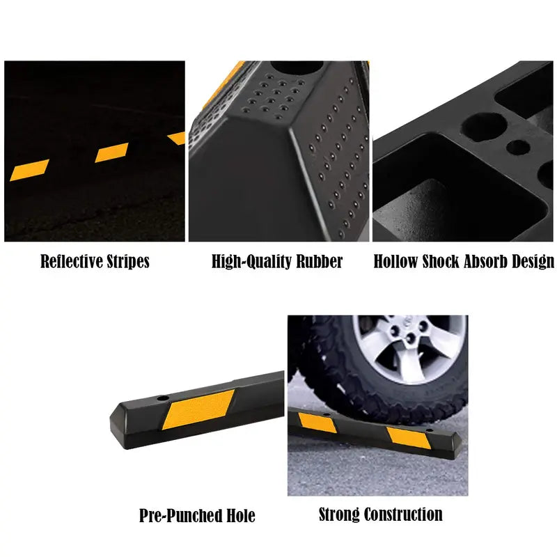 72-Inch Heavy-Duty Rubber Parking Curb with Reflective Yellow Safety Stripes