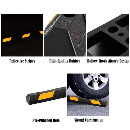 72-Inch Heavy-Duty Rubber Parking Curb with Reflective Yellow Safety Stripes