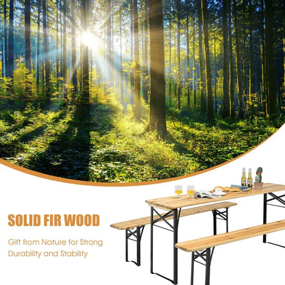 Three-Piece Folding Picnic Table and Bench Set with Wooden Top (70″ Total)