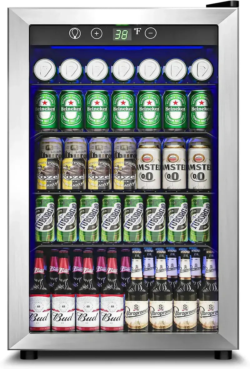 126-Can Beverage Cooler with Tempered Glass Door  Mini Fridge for Soda, Beer & Wine