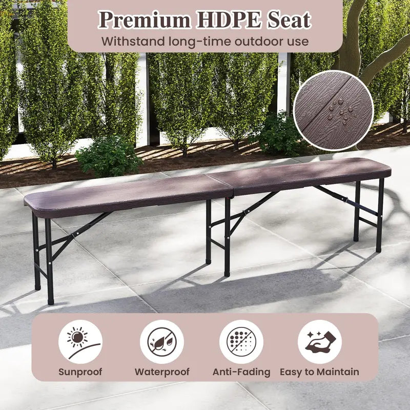 6-Foot Commercial-Grade Folding Bench  High-Strength Plastic Seat for Indoor/Outdoor Use