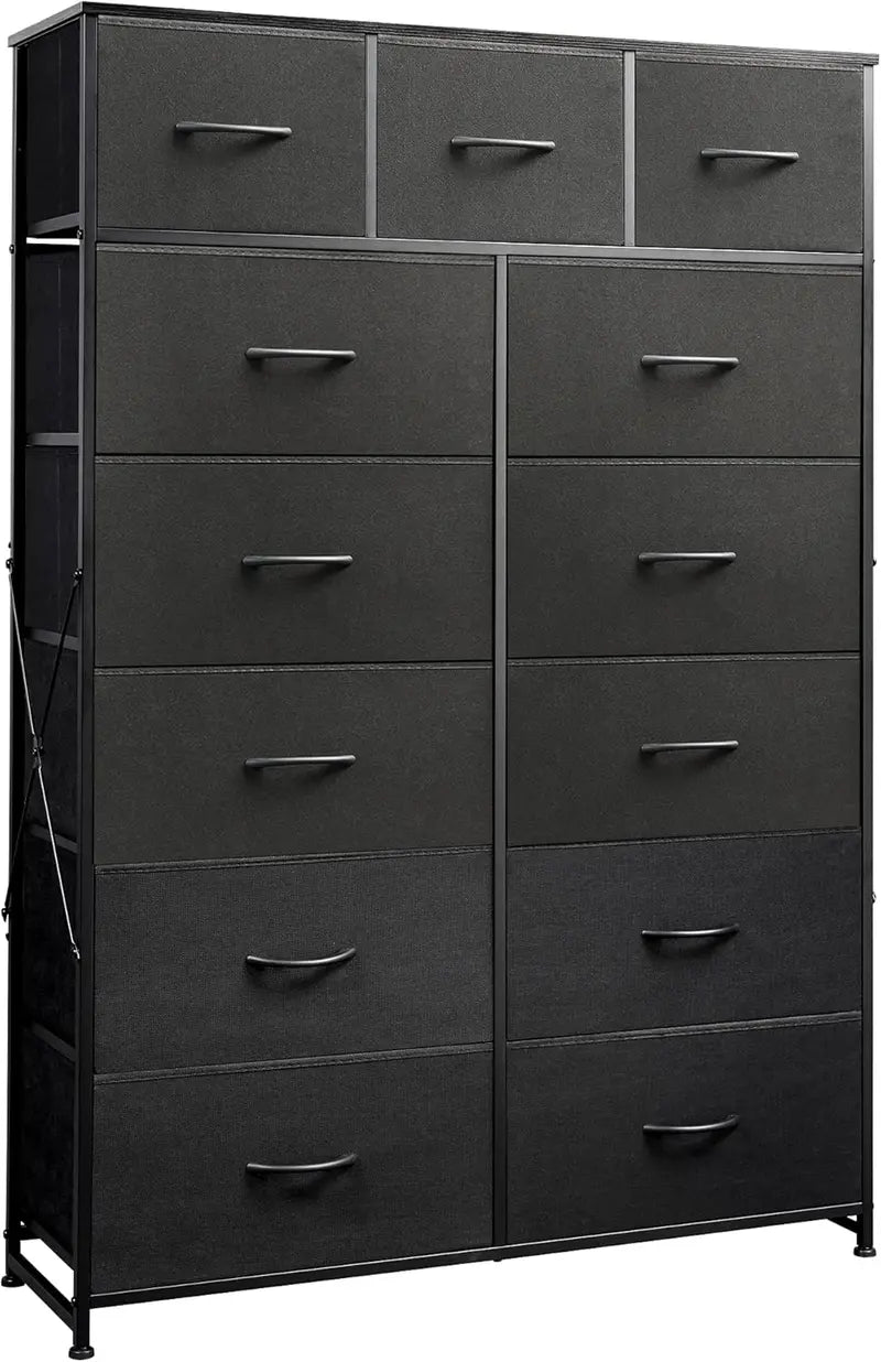 WLIVE 13-Bin Steel Storage Tower  Charcoal Black Tall Organizer with Fabric Bins for Hallway or Home Office