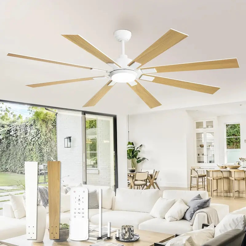 ZMISHIBO 72-Inch Dual-Finish Ceiling Fan with Integrated Light & Remote | Indoor/Outdoor Quiet DC Motor, 6-Speed Reversible, 3-CCT Adjustable Lighting, 8-Blade Modern Design