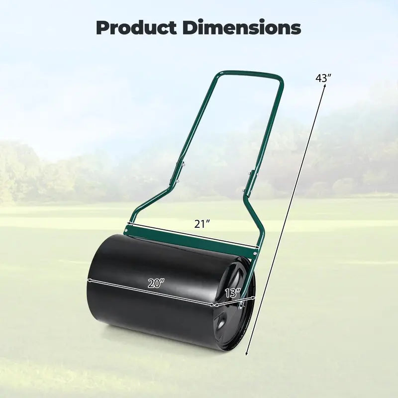 12-Gallon Lawn Roller  Water- or Sand-Filled Drum with U-Handle for Smooth Soil Compaction