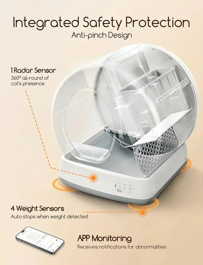 Self-Cleaning Automatic Cat Litter Box with Safety Sensors for Multi-Cat Households