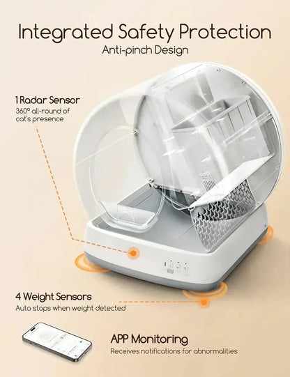 Self-Cleaning Automatic Cat Litter Box with Safety Sensors for Multi-Cat Households