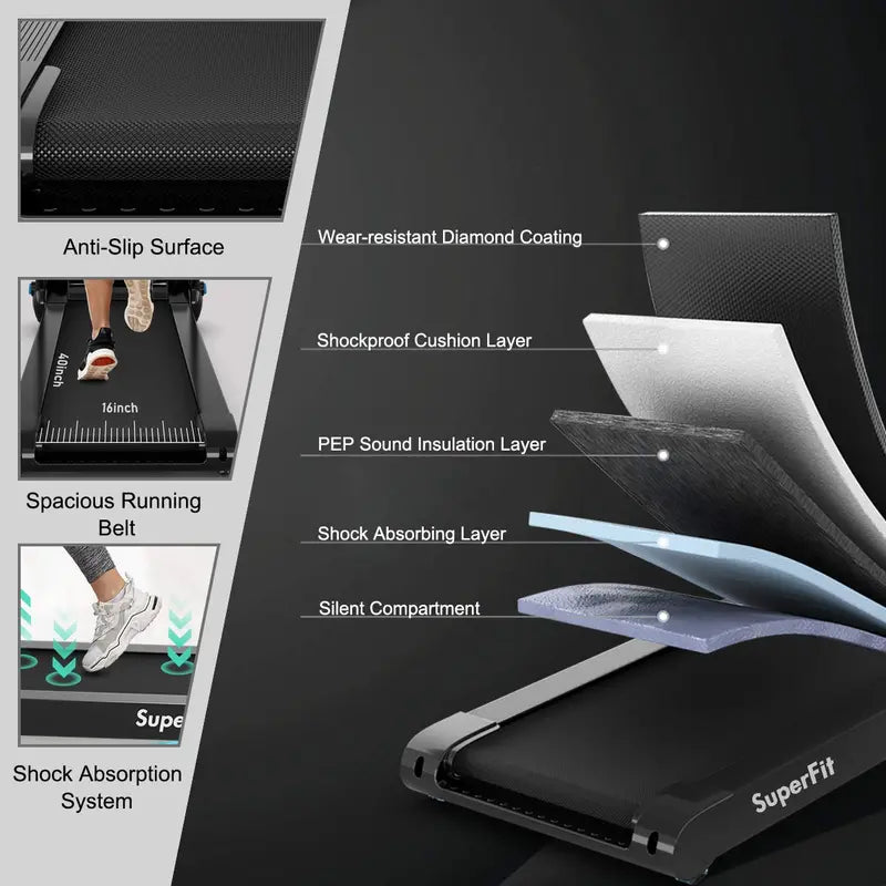 Portable Folding Electric Treadmill  Compact Superfit Treadmill for Small Spaces