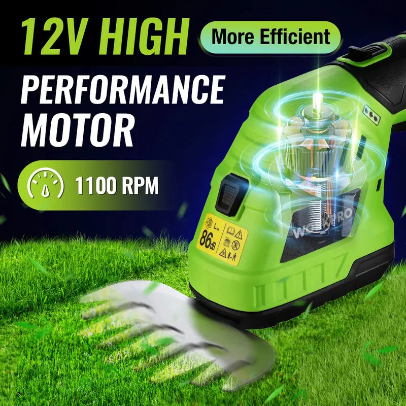 WORKPRO 12V Cordless 2-in-1 Grass & Hedge Trimmer  Includes 2.0Ah Battery + 1-Hour Fast Charger