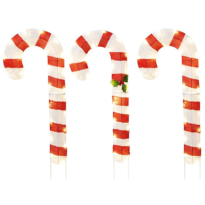 Set of 3 Lighted Candy Cane Decorations with 75 Warm White LEDs Each