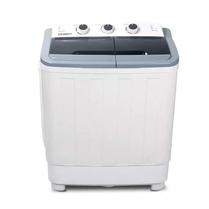 Devanti 5kg Portable Twin-Tub Washing Machine  Compact White Laundry Solution