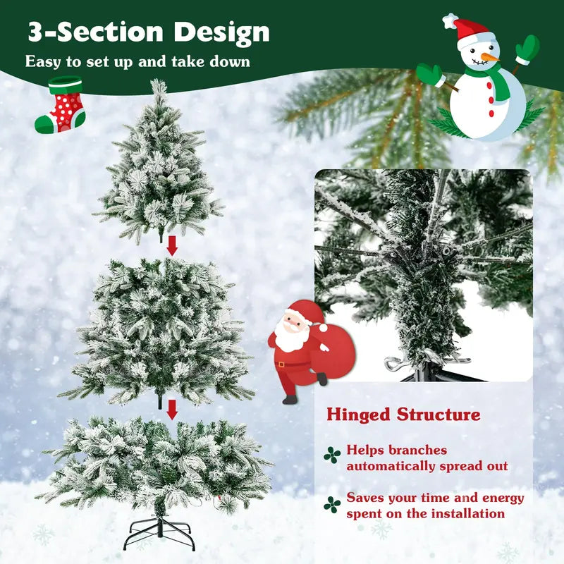 6-Foot Snow-Flocked Pre-Lit Christmas Tree with Realistic Pine Branches