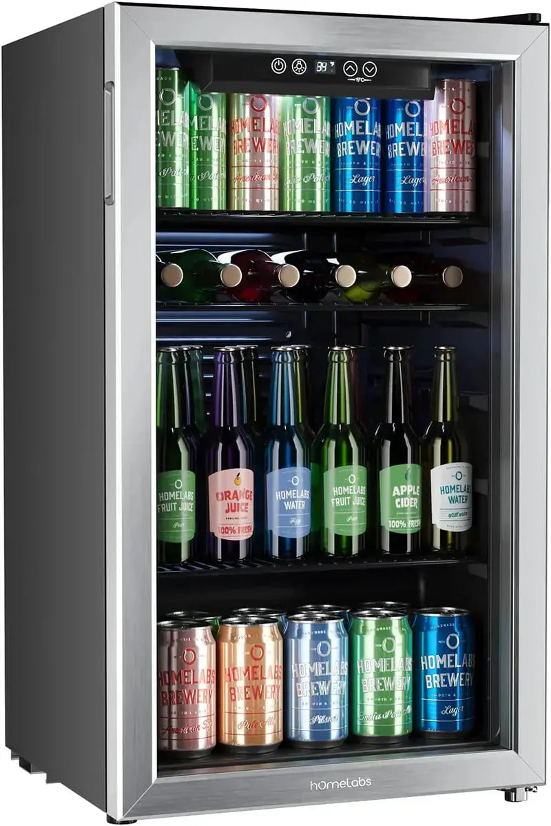 hOmeLabs Glass-Door Beverage Cooler  Compact Mini Fridge for Wine, Beer, or Soft Drinks