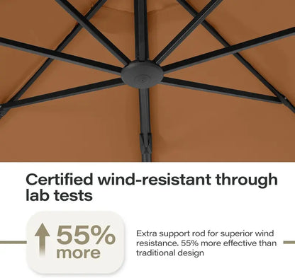 LAUSAINT HOME 11-Foot Cantilever Umbrella — Curvy Offset Design with 360° Rotation, Base Included, Beige Finish