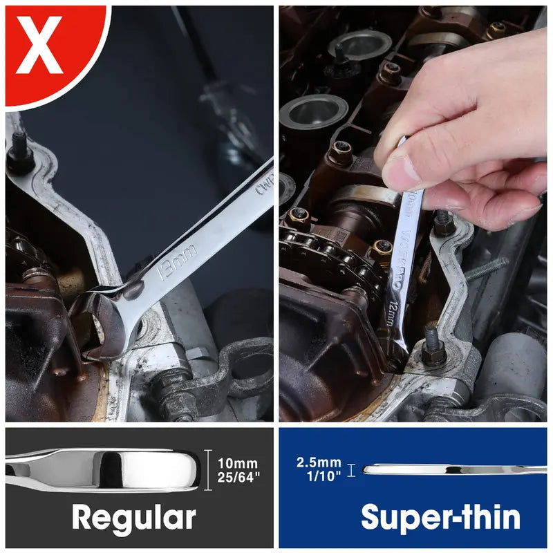WORKPRO 7-Piece Metric Super-Thin Combination Wrench Set with Roll-Up Pouch