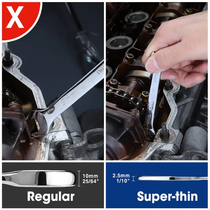 WORKPRO 7-Piece Metric Super-Thin Combination Wrench Set with Roll-Up Pouch