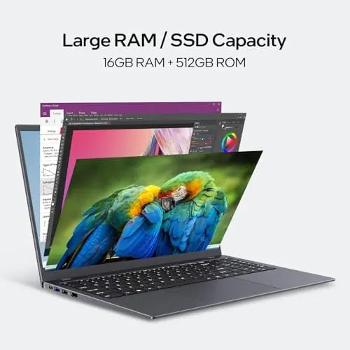 Lightweight 15.6-Inch Windows 11 Laptop  16GB RAM, 512GB SSD, Intel N5095, FHD IPS Display