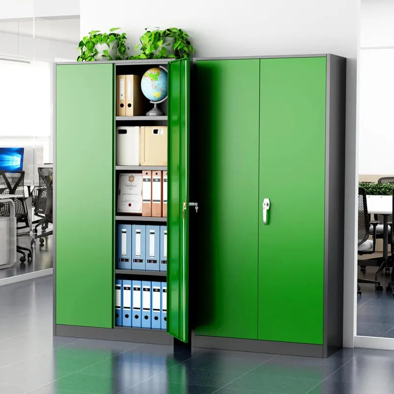 Greenvelly 72-Inch Locking Metal Storage Cabinet — 2-Door Garage or Office Organizer with Adjustable Shelves