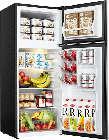 EUHOMY 3.2 Cu. Ft. 2-Door Mini Fridge with Freezer  Compact Silver Refrigerator for Dorms, Offices, or Bedrooms
